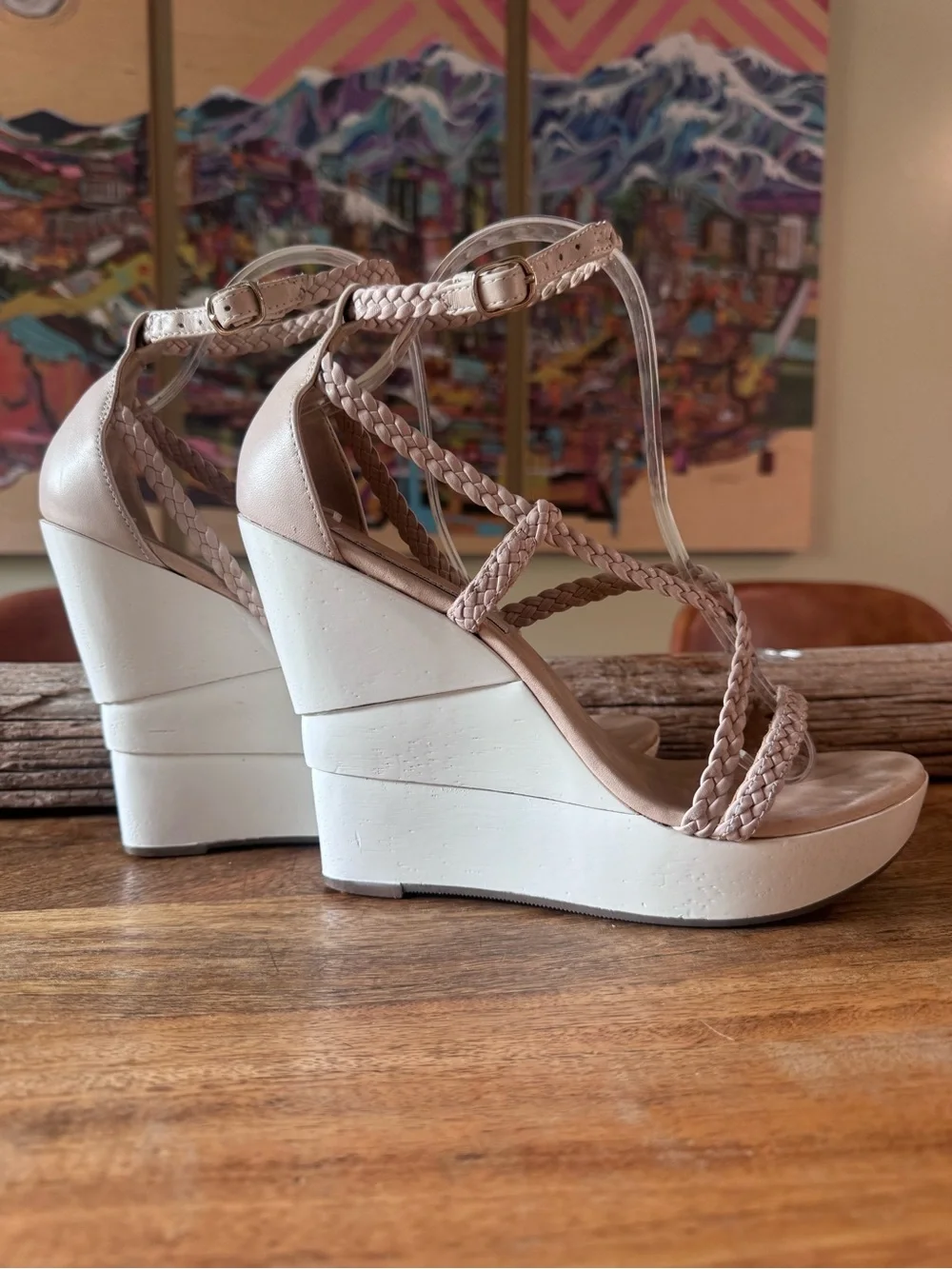 DVF Braided Strap Wedge Sandals in Blush - Picture 1 of 7